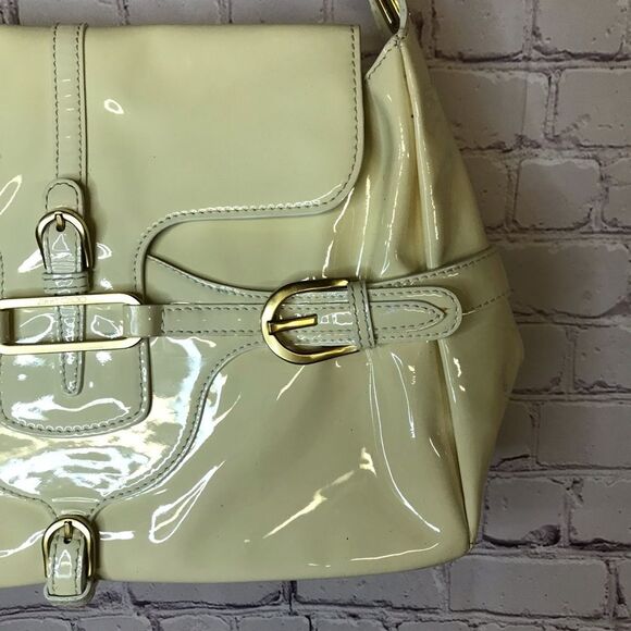 Jimmy Choo Tulita Bag Cream Patent Leather Gold Hardware Suede Lining Satchel - Picture 3 of 16